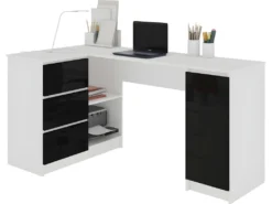 BALAUR | Bureau Informatique D'angle Contemporain 155x85x77cm | 3 Tiroirs Gloss | Table Ordinateur Multi-rangements