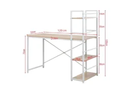 Table Bureau PC Avec Bibliothèque Blanc Beige Bois Métal Moderne -Meubles Soldes Magasin meuble bureau 12587363