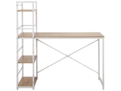 Table Bureau PC Avec Bibliothèque Blanc Beige Bois Métal Moderne -Meubles Soldes Magasin meuble bureau 12587367