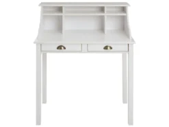 Bureau Secrétaire MARLENE Avec Rangement Sur Plusieurs étagères Et 2 Tiroirs, En Pin Massif Lasuré Blanc -Meubles Soldes Magasin meuble bureau 12851089