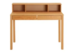 Bureau LENNOX Avec Rangement 2 Tiroirs Et 3 Niches, En Pin Massif Lasuré Brun -Meubles Soldes Magasin meuble bureau 12851127