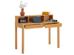 Bureau LENNOX Avec Rangement 2 Tiroirs Et 3 Niches, En Pin Massif Lasuré Brun -Meubles Soldes Magasin meuble bureau 12851129