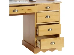 Bureau COLETTE Rangement Avec 5 Tiroirs Et Plateau Avec Corniche, En Pin Massif Lasuré Couleur Miel -Meubles Soldes Magasin meuble bureau 12851161