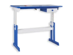 Bureau Enfant écolier Junior FLEXI Table à Dessin Réglable En Hauteur Et Pupitre Inclinable Avec 1 Tiroir En Pin Lasuré Blanc Bleu -Meubles Soldes Magasin meuble bureau 12851179
