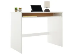 Bureau ALICE Table De Travail Avec 1 Niche De Rangement Sous Le Plateau, En Pin Massif Lasuré Blanc -Meubles Soldes Magasin meuble bureau 12851343