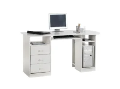 Bureau Multi Rangements BOB En Pin Massif Lasuré Blanc