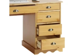 Bureau COLETTE Rangement Avec 5 Tiroirs Et Poignées Coquille, En Pin Massif Lasuré Couleur Miel -Meubles Soldes Magasin meuble bureau 12851413