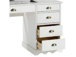 Bureau COLETTE Rangement Avec 5 Tiroirs Et Poignées Coquille, En Pin Massif Lasuré Blanc -Meubles Soldes Magasin meuble bureau 12851457