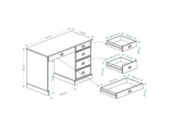 Bureau COLETTE Rangement Avec 5 Tiroirs Et Poignées Coquille, En Pin Massif Lasuré Blanc -Meubles Soldes Magasin meuble bureau 12851459
