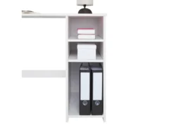 Bureau LIAM Avec Rangement Caisson Avec 2 étagères Réglables En Hauteur, En Pin Massif Lasuré Blanc -Meubles Soldes Magasin meuble bureau 12851469