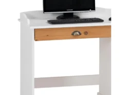 Bureau COLETTE Rangement Avec 5 Tiroirs Et Plateau Avec Corniche, En Pin Massif Lasuré Blanc Et Brun -Meubles Soldes Magasin meuble bureau 12851559