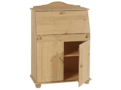 Bureau Secrétaire DAVID Avec Abattant Rangement Plusieurs étagères 2 Portes Plan De Travail Rabattable, En Pin Massif Teinté Et Ciré -Meubles Soldes Magasin meuble bureau 12851565