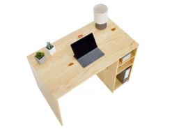 Bureau LIAM Avec Rangement Caisson Avec 2 étagères Réglables En Hauteur, En Pin Massif Recouvetr D'un Vernis Naturel -Meubles Soldes Magasin meuble bureau 12851577