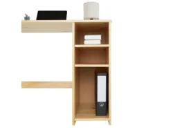 Bureau LIAM Avec Rangement Caisson Avec 2 étagères Réglables En Hauteur, En Pin Massif Recouvetr D'un Vernis Naturel -Meubles Soldes Magasin meuble bureau 12851579