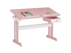 Bureau Enfant écolier Junior FLEXI Table à Dessin Réglable En Hauteur Et Pupitre Inclinable Avec 1 Tiroir En Pin Lasuré Blanc Rose -Meubles Soldes Magasin meuble bureau 12851589