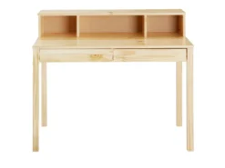 Bureau LENNOX Avec Rangement 2 Tiroirs Et 3 Niches, En Pin Massif Recouvert D'un Vernis Naturel -Meubles Soldes Magasin meuble bureau 12851597