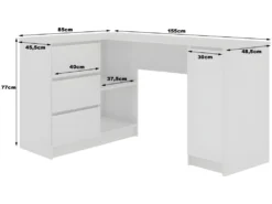 BALAUR - Bureau D'angle Style Moderne - 155x77x85 - 3 Tiroirs+1 Porte -Meubles Soldes Magasin meuble bureau 12859057