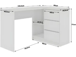 SUNDAR - Bureau D'angle Style Moderne - 124x77x85 - 3 Tiroirs+2 Tablettes -Meubles Soldes Magasin meuble bureau 12859069