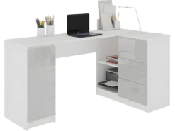 BALAUR - Bureau Informatique D'angle - 155x85x77 Cm - 3 Tiroirs - Table Ordinateur