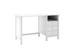DAVA - Bureau 3 Tiroirs En Pin Massif Blanc