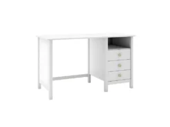 DAVA - Bureau 3 Tiroirs En Pin Massif Blanc -Meubles Soldes Magasin meuble bureau 13030559