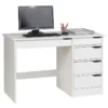 Bureau HUGO Avec Rangement 5 Tiroirs Style Scandinave En Pin Massif Lasuré Blanc