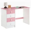 Bureau ARNE Pour Enfant Ou Adulte Multi Rangements, Avec 4 Tiroirs, En Pin Massif Lasuré Blanc Et Rose