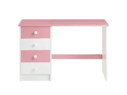 Bureau ARNE Pour Enfant Ou Adulte Multi Rangements, Avec 4 Tiroirs, En Pin Massif Lasuré Blanc Et Rose -Meubles Soldes Magasin meuble bureau 13048719