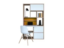 Composition Secrétaire Chêne Blanchi Massif Et Laqué, 2 Tiroirs, 1 Abattant, 1 Relevant - 108L X 38P