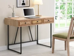 Bureau Avec 3 Tiroirs - MDF Et Métal - Coloris : Naturel Et Noir - AKIVI