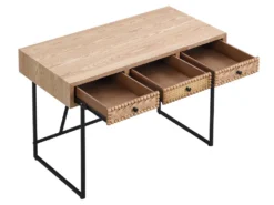 Bureau Avec 3 Tiroirs - MDF Et Métal - Coloris : Naturel Et Noir - AKIVI -Meubles Soldes Magasin meuble bureau 13226671