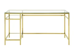 Bureau Avec 2 étagères - Verre Trempé Et Acier - Doré - TIZIO De Pascal Morabito -Meubles Soldes Magasin meuble bureau 1348637