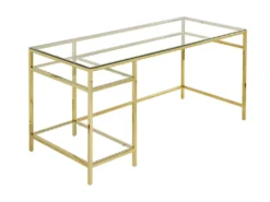 Bureau Avec 2 étagères - Verre Trempé Et Acier - Doré - TIZIO De Pascal Morabito -Meubles Soldes Magasin meuble bureau 1348639