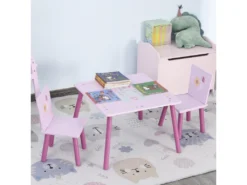 Ensemble Table Et Chaises Enfant Design Princesse Motif Château Bois Pin MDF Rose