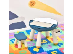 HOMCOM Ensemble Table De Construction Multi-activités Pour Enfant Avec Tabouret Ø 63 X 49H Cm Bleu Et Blanc