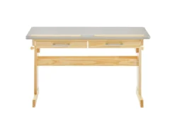 Bureau Enfant écolier Junior OLIVIA Table à Dessin Réglable En Hauteur Et Pupitre Inclinable, 2 Tiroirs En Pin Massif Naturel/gris -Meubles Soldes Magasin meuble bureau 14060231
