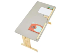 Bureau Enfant écolier Junior OLIVIA Table à Dessin Réglable En Hauteur Et Pupitre Inclinable, 2 Tiroirs En Pin Massif Naturel/gris -Meubles Soldes Magasin meuble bureau 14060233