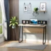 Bureau Secrétaire Style Industriel Dim. 110L X 48l X 90H Cm Châssis Métal Noir Plateau Support Panneaux Particules Chêne Clair