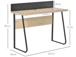 Bureau Secrétaire Style Industriel Dim. 110L X 48l X 90H Cm Châssis Métal Noir Plateau Support Panneaux Particules Chêne Clair -Meubles Soldes Magasin meuble bureau 14179973