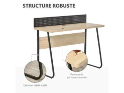 Bureau Secrétaire Style Industriel Dim. 110L X 48l X 90H Cm Châssis Métal Noir Plateau Support Panneaux Particules Chêne Clair -Meubles Soldes Magasin meuble bureau 14179977