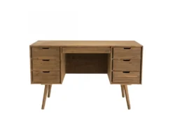 ANDREW - Bureau Scandi Bois Marron 6 Tiroirs Sapin -Meubles Soldes Magasin meuble bureau 14659757