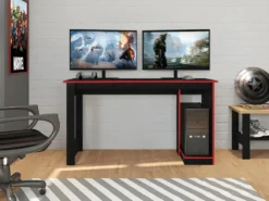Bureau Gamer Noir Et Rouge 136 Cm -Meubles Soldes Magasin meuble bureau 15671455