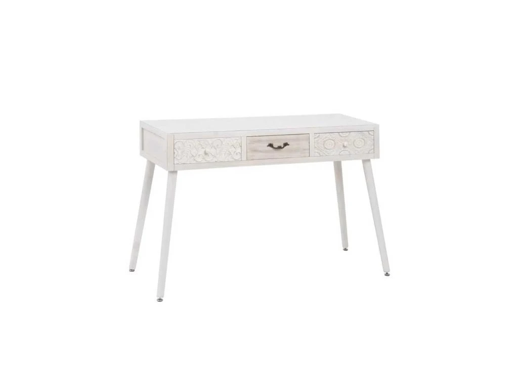 Bureau 3 Tiroirs Bois Clair/Blanc - LINO 1 Bureau 3 Tiroirs Bois Clair/Blanc - LINO