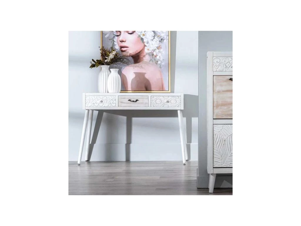 Bureau 3 Tiroirs Bois Clair/Blanc - LINO 2 Bureau 3 Tiroirs Bois Clair/Blanc - LINO – Image 2