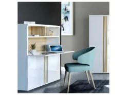 Secrétaire 3 Portes 2 Niches Blanc Laqué/ Chêne Doré - STAIN