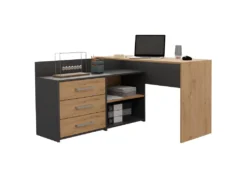 MOLINE - Bureau D'angle Avec Rangement - 3 Tiroirs + 2 Etagères - 120x50x76 Cm - Bureau D'ordinateur -Meubles Soldes Magasin meuble bureau 18380471