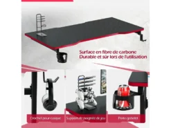 Bureau Gamer 120x60 Cm, Avec Surface En Fibre De Carbone, Crochet Pour Casque, Porte-gobelet -Meubles Soldes Magasin meuble bureau 19408217