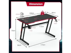 Bureau Gamer 120x60 Cm, Avec Surface En Fibre De Carbone, Crochet Pour Casque, Porte-gobelet -Meubles Soldes Magasin meuble bureau 19408219