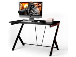 Bureau Gaming 116 X 75 Cm, Bureau Gamer Avec Cadre En Métal En Forme De R