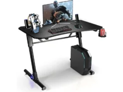 Bureau Gamer,table De Gaming Avec Led, Support Pour Manette, Porte-gobelet, En Forme